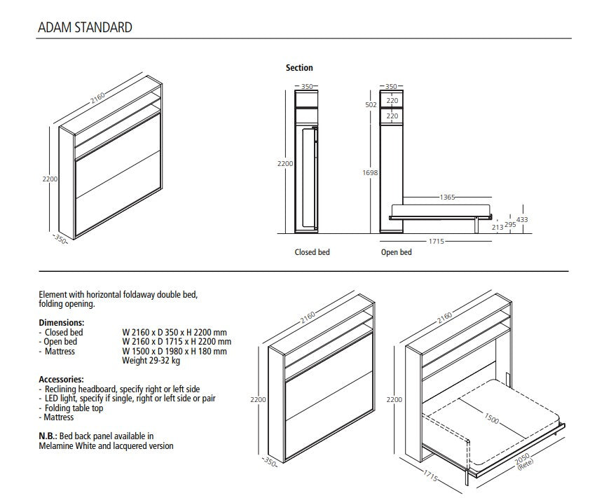 Adam Study desk, Wall bed - Bonbon Compact Living