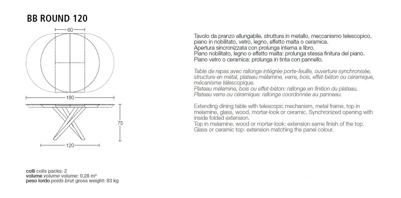 BB Round Dining Table, Extendable dining table - Bonbon Compact Living