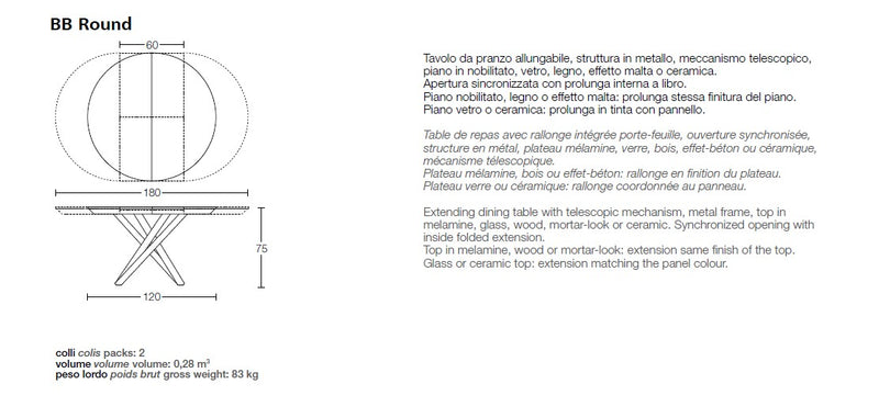 BB Round Dining Table, Extendable dining table - Bonbon Compact Living