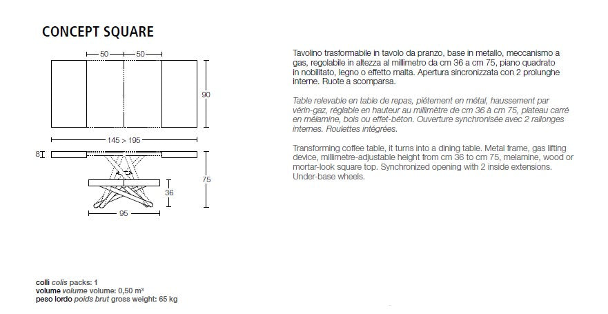 Concept Square, Coffee to dining table - Bonbon Compact Living