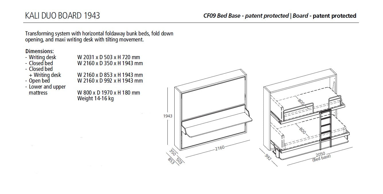 Kali Duo Board, Wall bed - Bonbon Compact Living