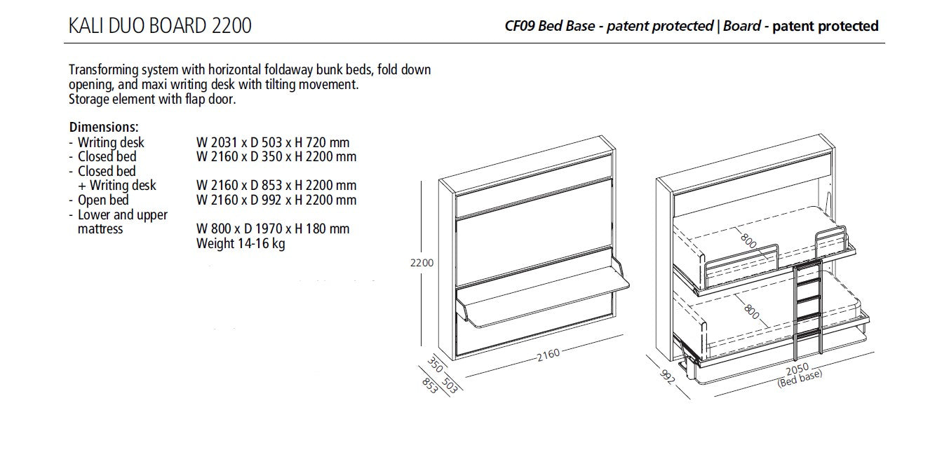 Kali Duo Board, Wall bed - Bonbon Compact Living