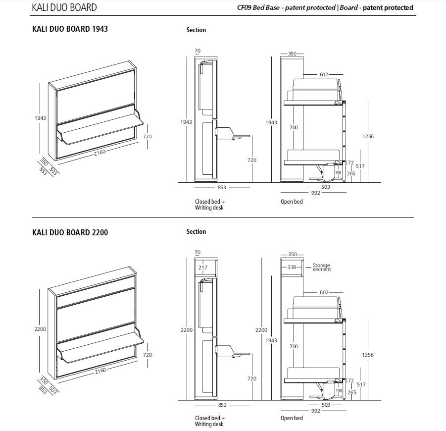 Kali Duo Board, Wall bed - Bonbon Compact Living