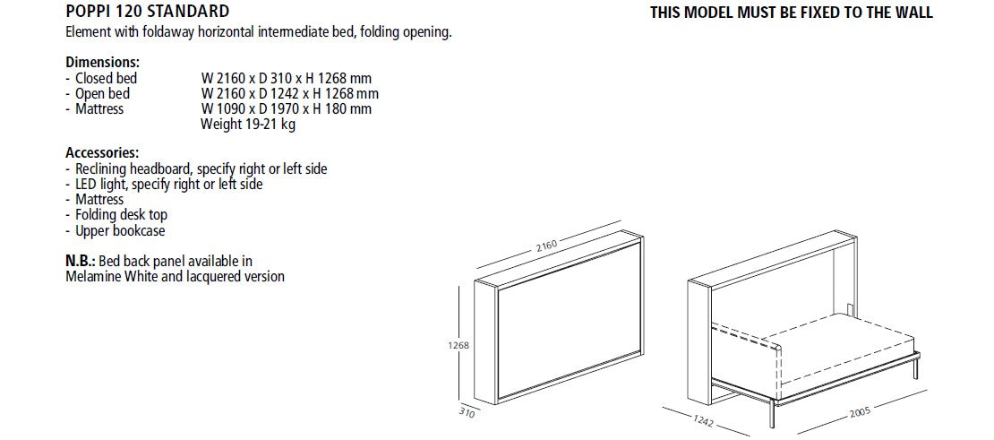 Poppi 90/120, Wall bed - Bonbon Compact Living