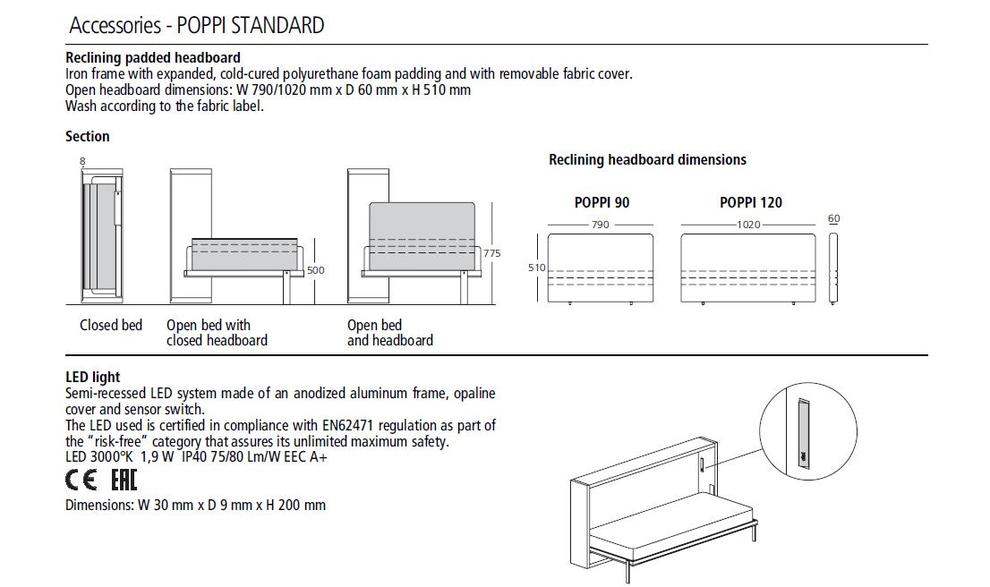 Poppi 90/120, Wall bed - Bonbon Compact Living