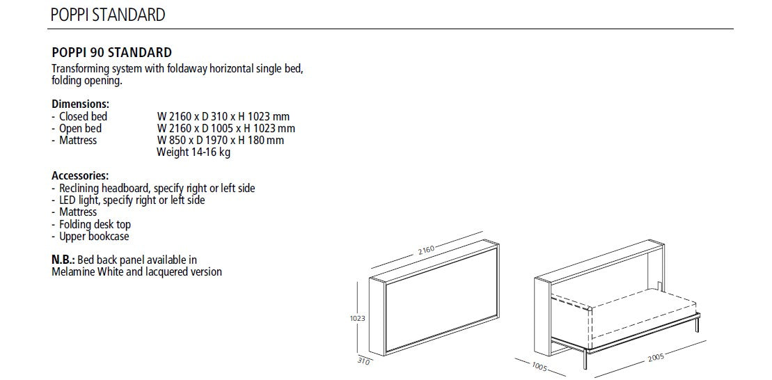 Poppi 90/120, Wall bed - Bonbon Compact Living