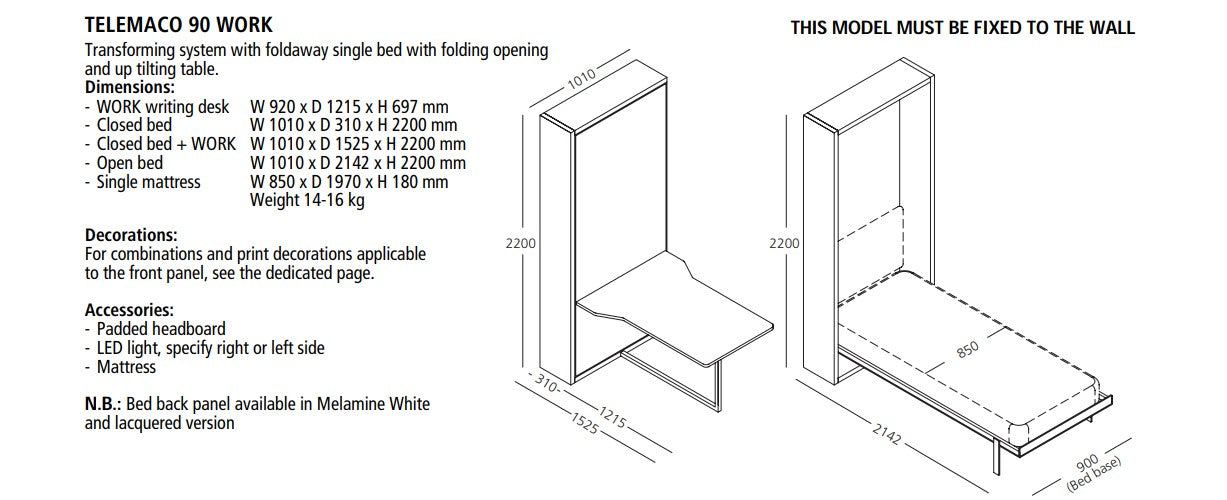 Telemaco Work, Wall bed - Bonbon Compact Living