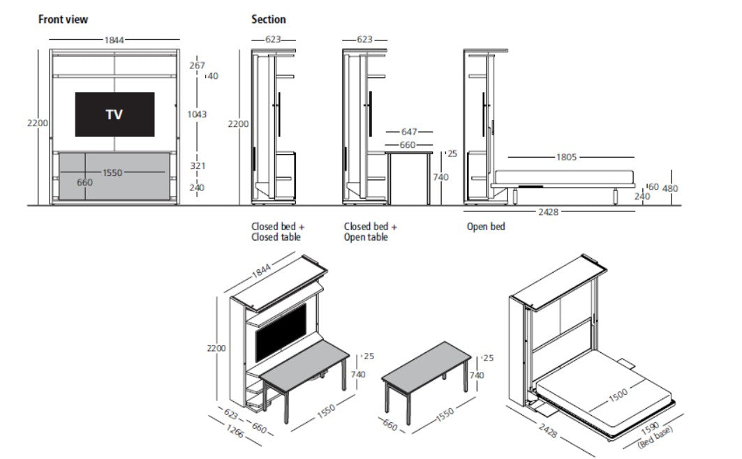 LGM 2.0 TV & TABLE, Wall bed - Bonbon Compact Living