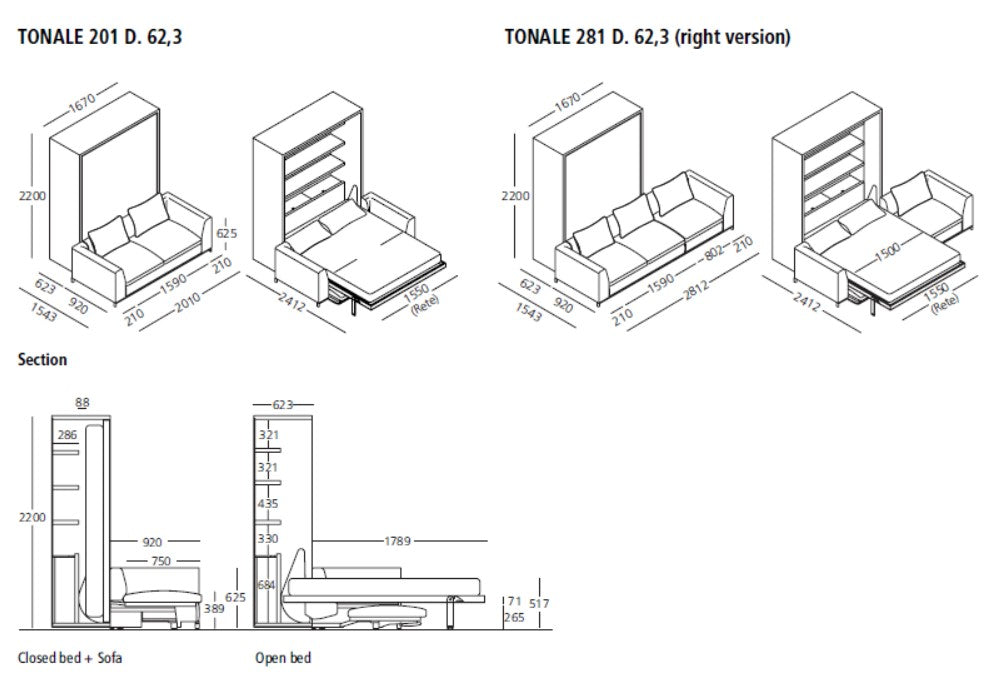 Tonale 201 and 281, Wall bed - Bonbon Compact Living