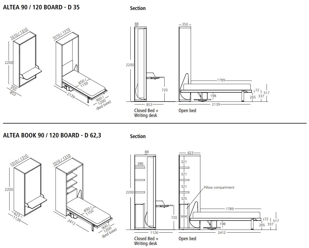 Altea Board 90/120, Wall bed - Bonbon Compact Living