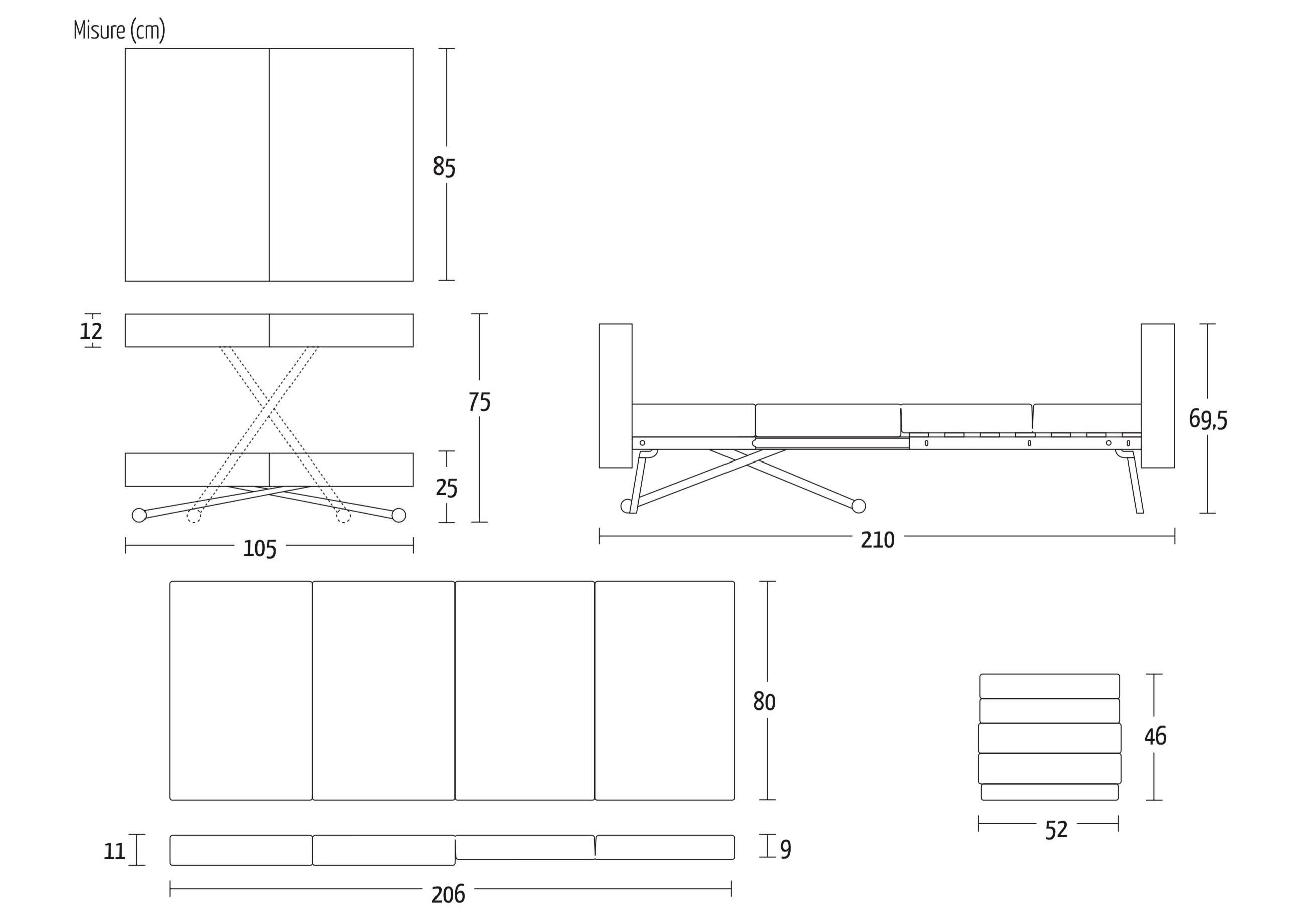 Boxy bed, Coffee to dining table - Bonbon Compact Living