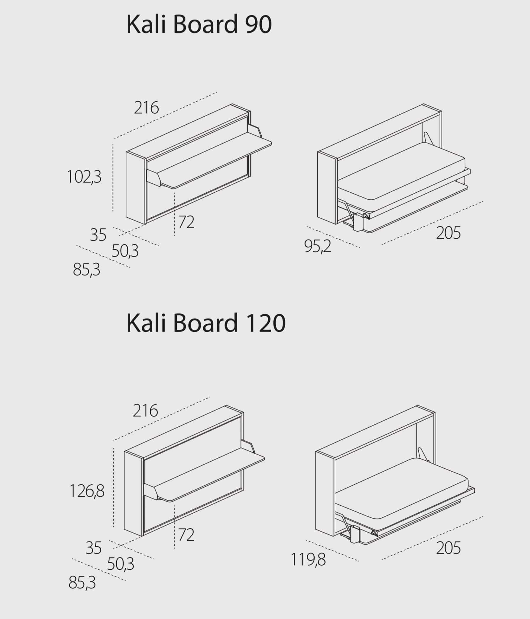 Kali 90/120 Board, Wall bed - Bonbon Compact Living