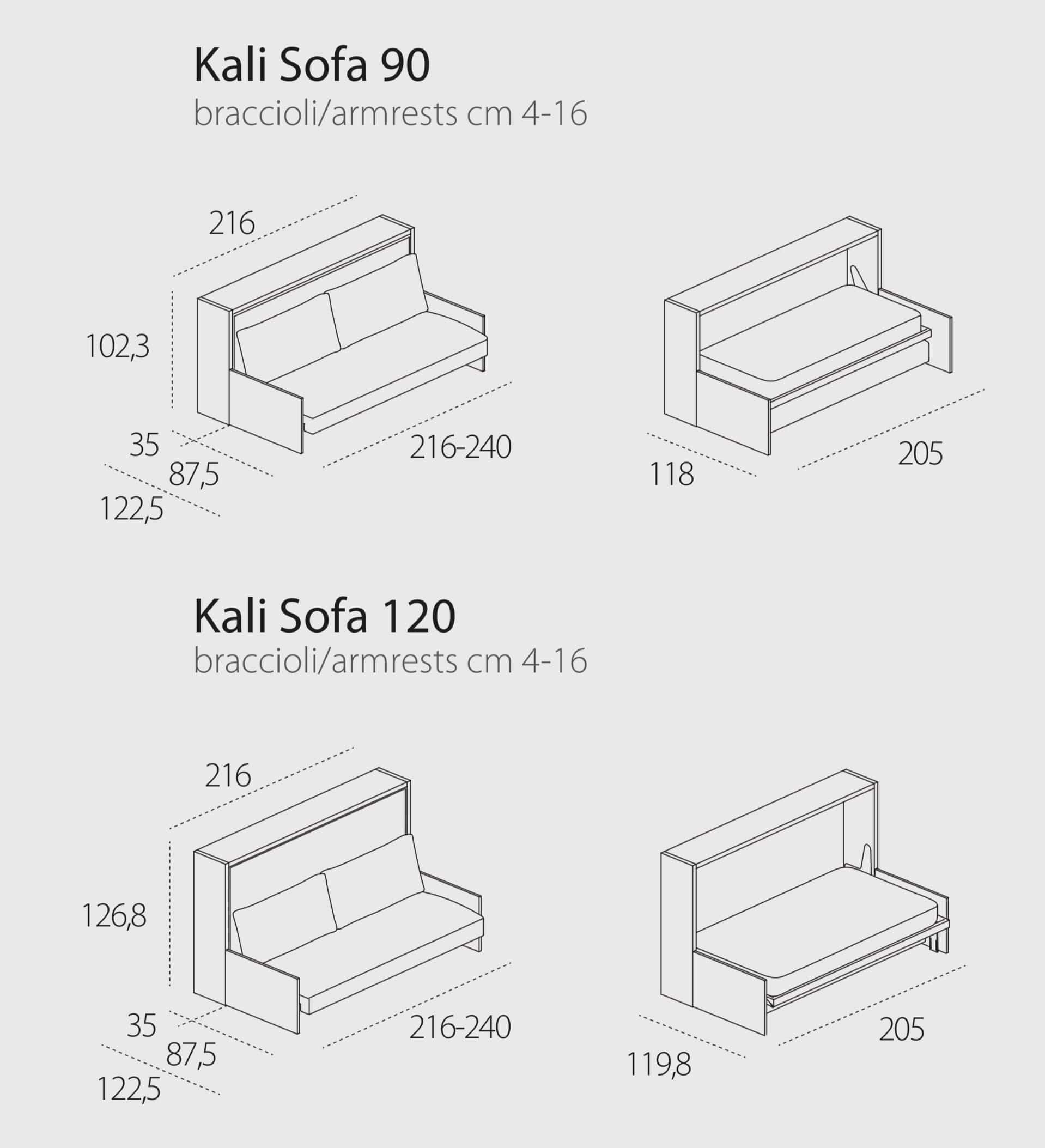 Kali 90/120 Sofa, Wall bed - Bonbon Compact Living