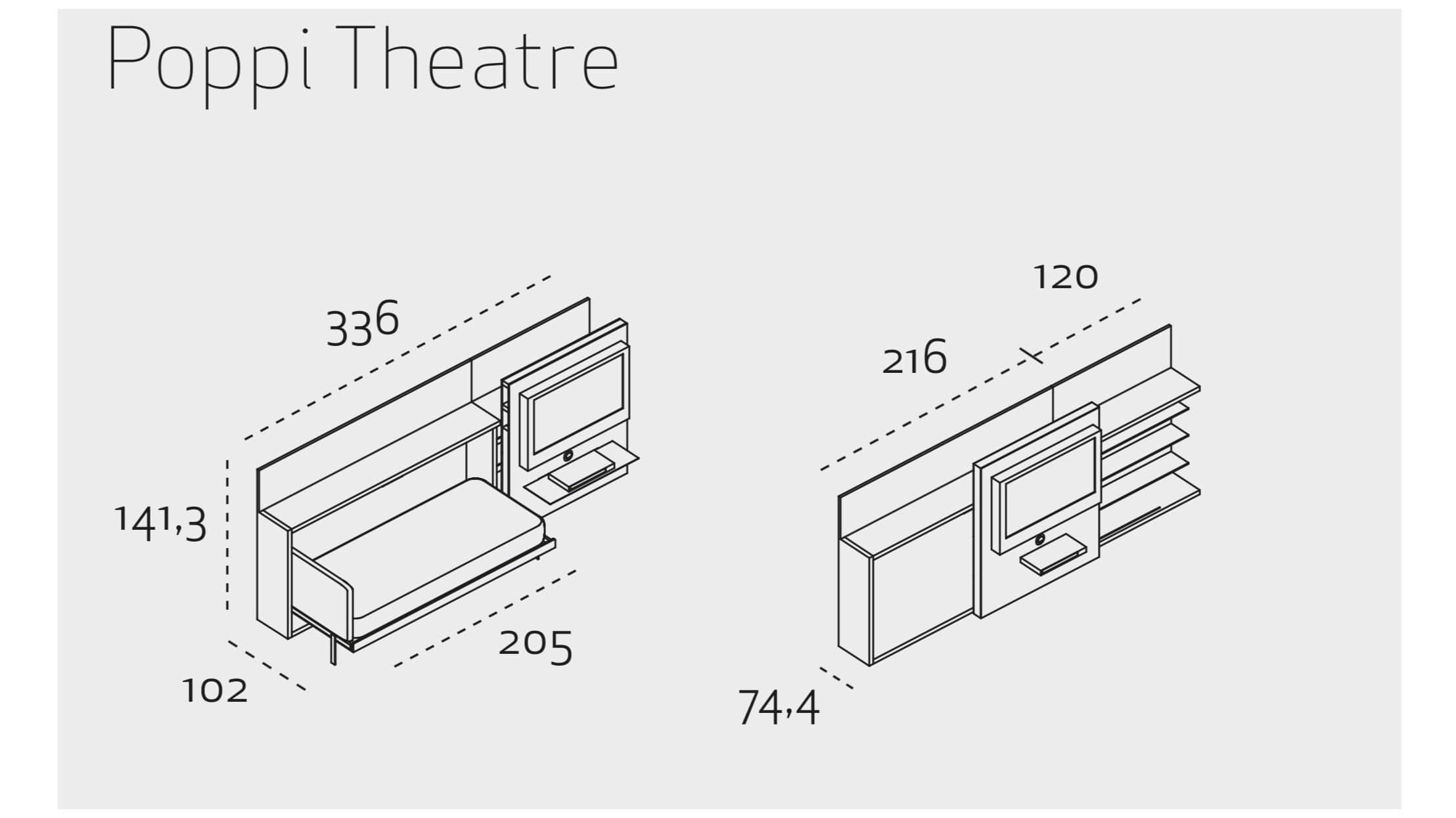 Poppi 90/120 Theatre, Wall bed - Bonbon Compact Living