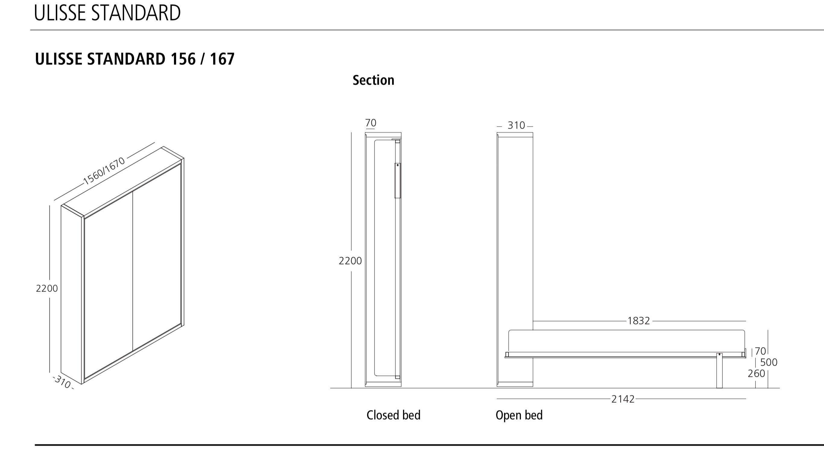 Ulisse 167 Standard, Wall bed - Bonbon Compact Living